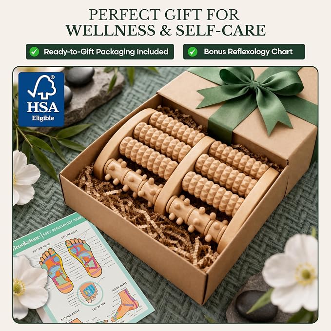 Brookstone Foot Massager for Neuropathy & Plantar Fasciitis Relief - Wooden Foot Roller Massager, Neuropathy Pain Relief for Feet - Mom Gifts for Women Portable for Home or Travel