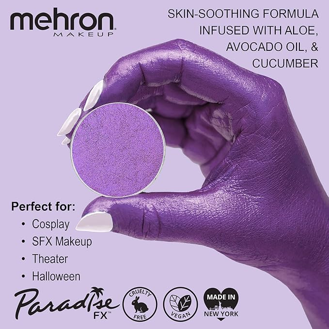 Mehron Paradise FX Metallics – Metallic Purple 0.25 oz | Pro Water-Activated Shimmer Paint for Raves, Costumes, SFX, Halloween, Stage, Screen, Theater & Cosplay