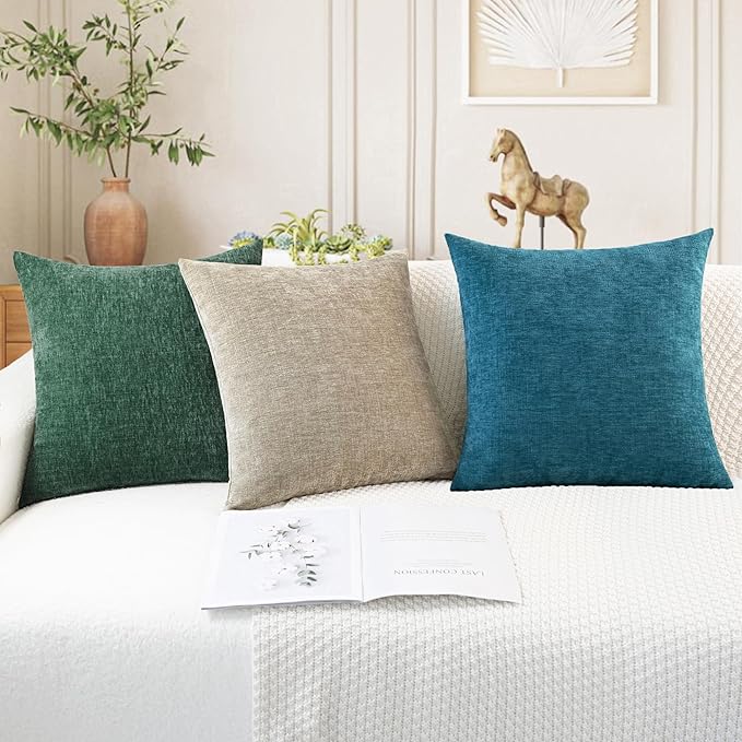 CaliTime Decorative Couch Throw Pillow Covers 24 X 24 Inches Light Taupe | Pack of 2, Cozy Chenille Cushion Cases for Sofa Bed Living Room Farmhouse Home