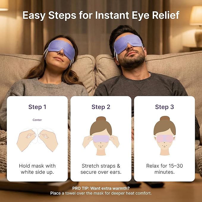 Adellina Steam Eye Mask (30 Pack) – Disposable Self Heating Eye Mask for Dry Eyes, Warm Steam Compress for Puffy Eyes, Sleep & Eye Strain Relief