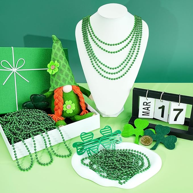 SHAOQINLIN 12 PCS St. Patricks Day Bead Necklace, 33" Green Mardi Gras Beads Christmas Necklaces Irish Saint Patrick's Necklaces for St. Patricks Day Mardi Gras Parade Throws Birthday Party Favors