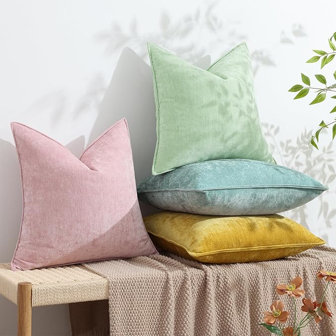 decorUhome Chenille Aqua Haze Velvet Throw Pillow Covers 12x20 Set of 2 | Fall Soft Lumbar Couch Decorative Modern Farmhouse Pillow Cases with Elegant Design for Sofa Bed Living Room Home Decor