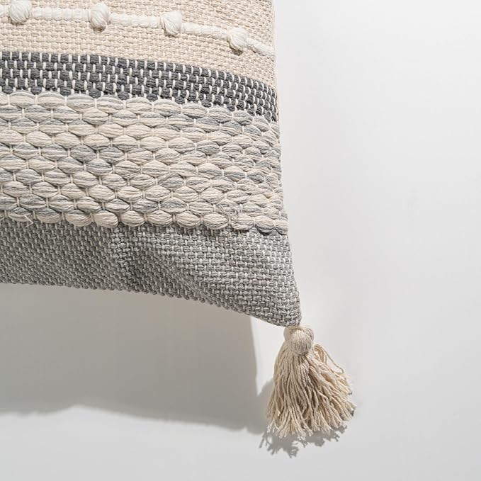Gray Boho Throw Pillow Cover 20x20 Grey Decorative Accent Pillow for Couch Square Woven Textured Pillowcase Modern Farmhouse Pillow for Bed Bohemian Pillow Cover (Pack of 1)