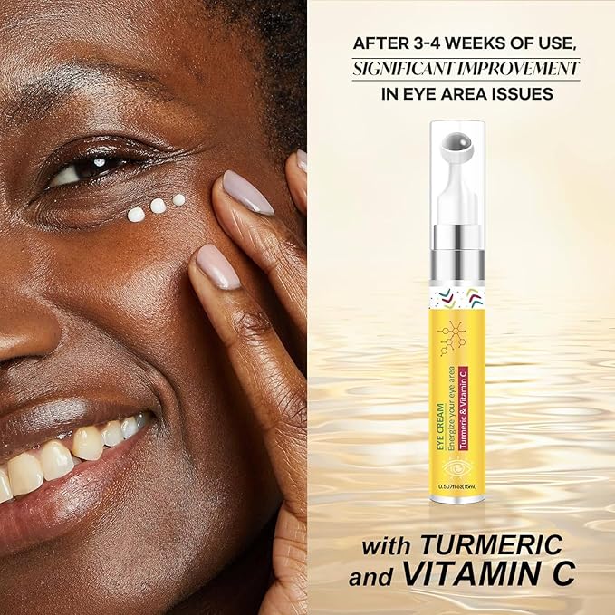 Turmeric Vitamin C Eye Cream, Eye Roller Under Eye Cream for Dark Circles & Puffiness, Anti-Aging Eye Roll On Treatment to Smooth Wrinkles, Fine Lines & Firm Skin for Men & Women, 15ml