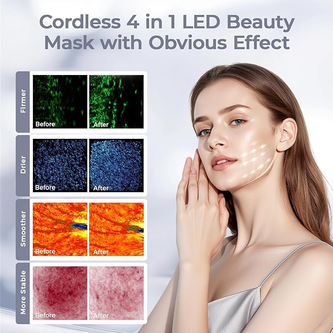Red Light Therapy for Face LED Face Mask Light Therapy Cordless USB Rechargeable,Red Mask for Home Working Travel Yoga Sleep