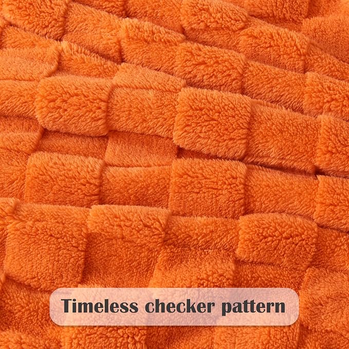 NEWCOSPLAY 3D Checkered Flannel Throw Blanket, Orange Checkered, 50"x70" | Super Soft Cute Lightweight Decorative Premium Silky Fleece Blanket for Couch Sofa Bed, Gift for Women Men, All Season Use