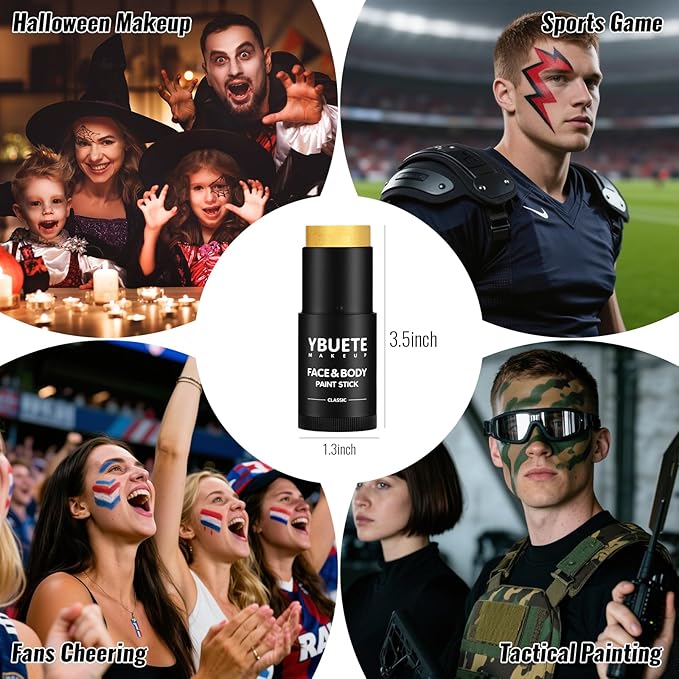 Golden Oil Based Face Body Paint Stick, Non-toxic Full-coverage Face Painting for Sun Goddess Makeup Halloween Cosplay Makeup, Waterproof Cream Golden Body Painting for Adults