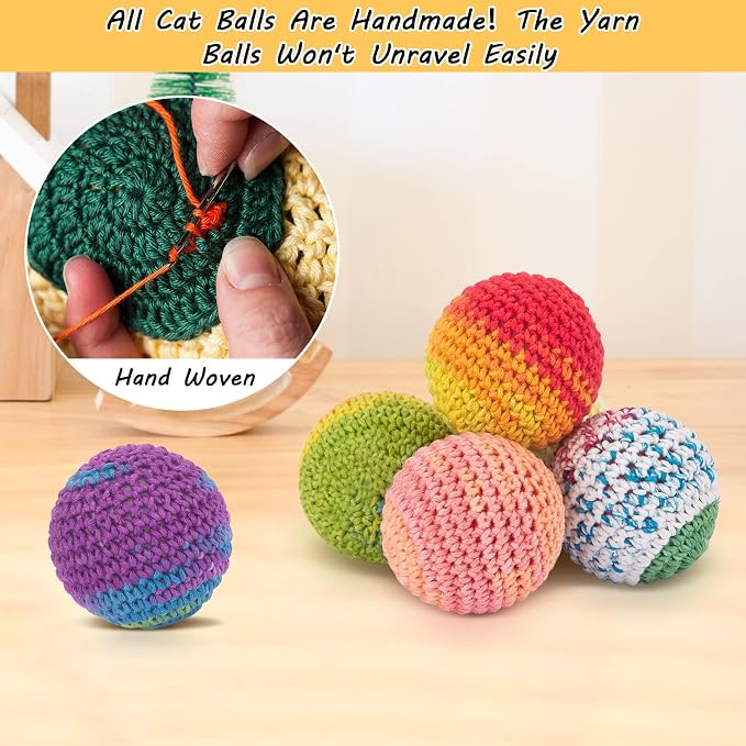 Retro Shaw Cat Toys Balls, Wool Yarn Cat Ball with Bell Inside, 6Pcs