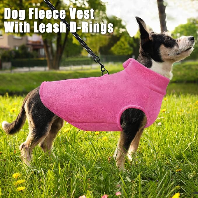 Idepet Dog Fleece Vest Sweater Zip Up Warm Pullover Dogs Jacket with D-Ring Leash Winter Cold Weater Coat Pet Sweatershirt Clothes Hoodie for Small Medium Dogs Boy Girl (Rose Red, XXS)