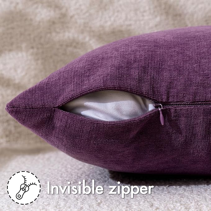 MIULEE Plum Purple Chenille Couch Throw Pillow Covers, 18x18 | Set of 2, Soft Farmhouse Modern Home Decor, Decorative Pillowcases for Sofa Living Room Bed