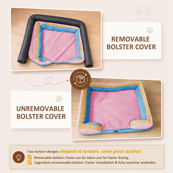 Comfort Expression Orthopedic Dog Bed for Extra Large Dogs with Bolster | Waterproof Dog Couch Bed with Washable Cover & Non-Slip Bottom, Supportive Egg Crate Foam XL Pet Bed, 42x30 Inch