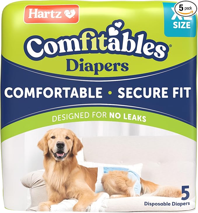 Hartz Comfitables Disposable Dog Diapers, Size XL 5 count, Comfortable & Secure Fit, Easy to Put On, Super Absorbent Male and Female Diaper
