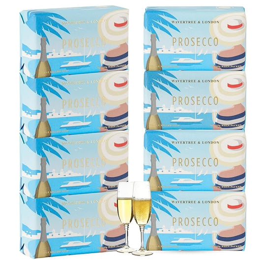 Wavertree & London Prosecco Scented Natural Soap (8 Bars), 7oz Moisturizing French Triple Milled Soap Bars enriched with shea butter - Pure Plant Oil Bath & Body Bars for All Skin Types
