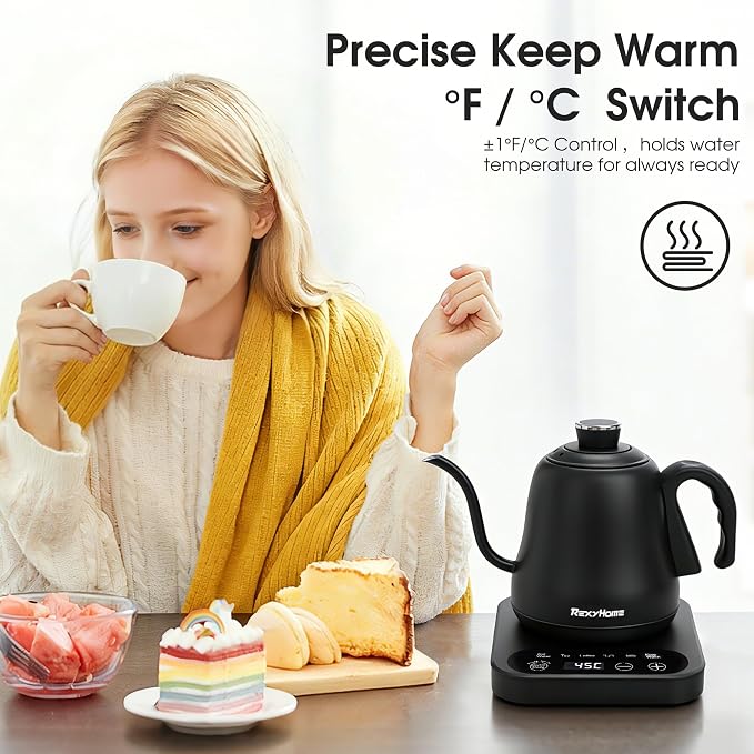 Gooseneck Electric Kettle Temperature Control: ±1℉ Precision, 316L Stainless Steel Inner, Pour Over Kettle for Coffee & Tea, 1000W Quick Heating, Auto Shut-Off & Boil-Dry Protection, 0.8L/27oz