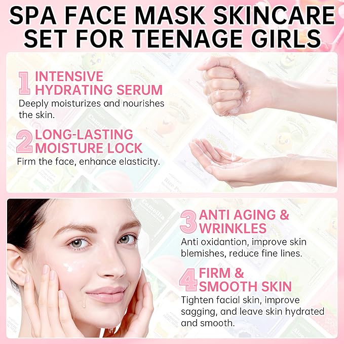 40Pcs Collagen Face Masks Skincare Set for Women, Spa Face Mask with Collagen Extract, Bulk Facial Mask for Teen Girls, Korean Face Mask Sheet Gift for Sensitive Skin, Daily Hydrating Skincare Routine