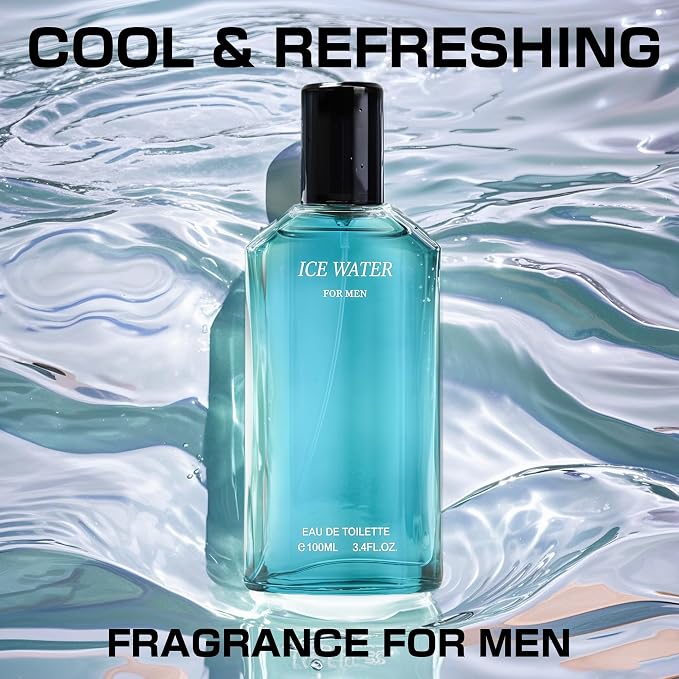 A CENTER Cool Ocean &Ice Water Men's Cologne Gift Set - 3.4 Fl Oz Each | Amber Floral & Vanilla Leather Fragrance | Eau de Toilette Duo for Daily & Special Occasions