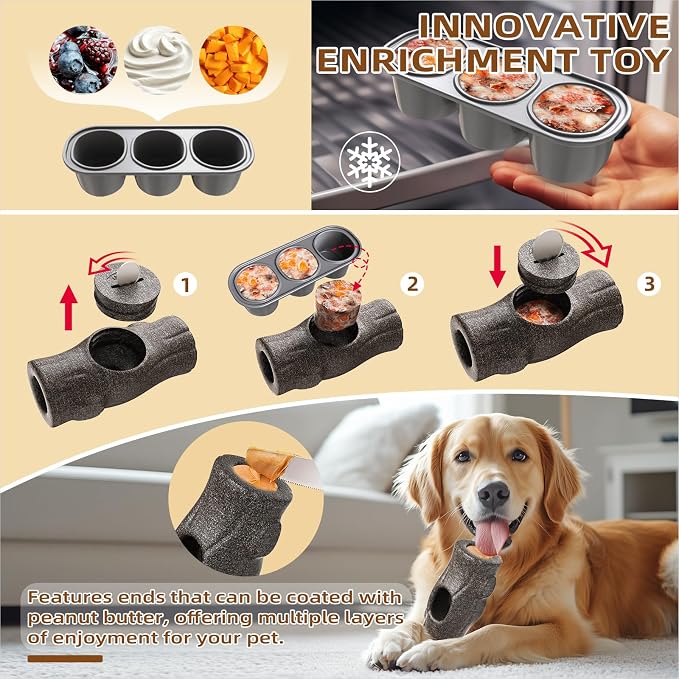 Tree Stump Dog Frozen Treat Toy, Long Lasting Chew & Heavy Duty Treat Dispenser Toy for Large Dogs with Peanut Butter Holder, Non-Toxic Easy Clean Teething Toys for Aggressive Chewers