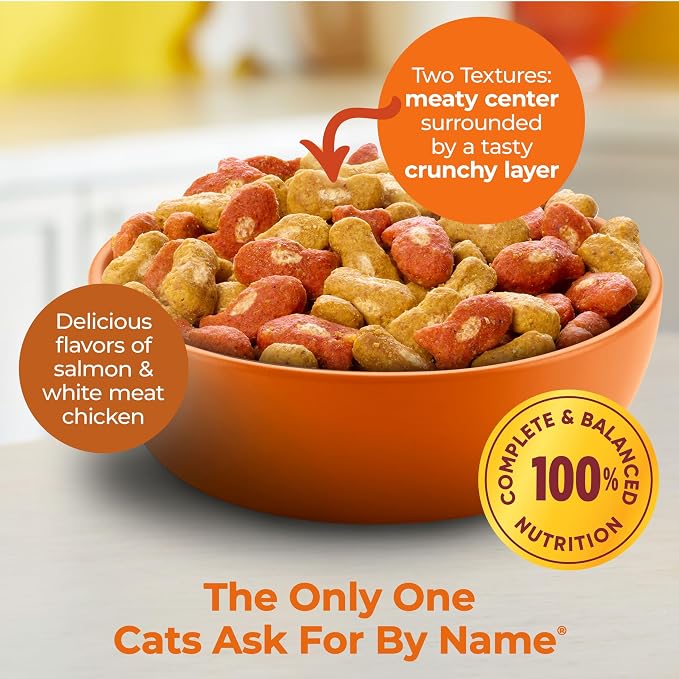 Meow Mix Tender Centers Salmon & White Meat Chicken Flavors Cat Food,3 Pound,Crunchy Outside Meaty Inside,(Pack of 8)