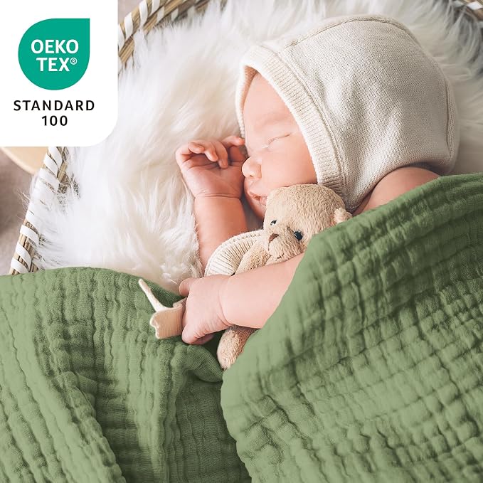 Love's cabin 100% Cotton Muslin Blanket, 6 Layer Lightweight Breathable Gauze Twin Size Blanket 60 x 80 Inches, Soft Summer Blanket for Bed or Couch, Sage Green