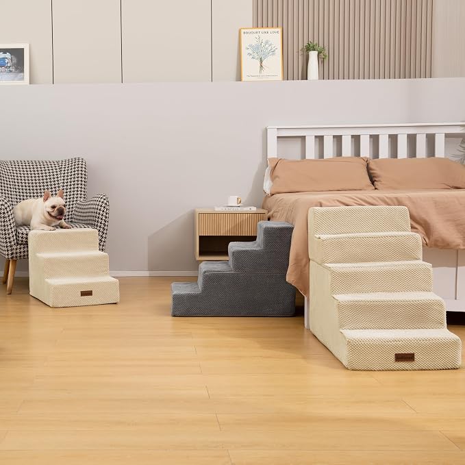 Aodisman Dog Stairs for Small Dogs & Cats,3-Step Pet Steps for Couch & Bed (Pack of 2)