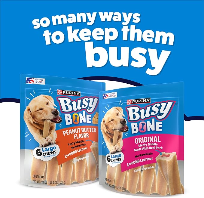 Purina Busy Bone Adult Dog Chew Bone Treats, Peanut Butter - 6 ct. Pouch