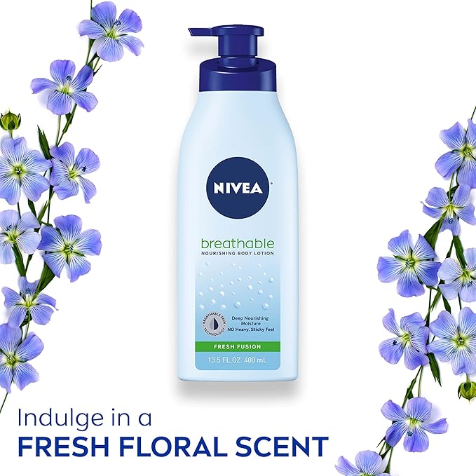 NIVEA Breathable Nourishing Body Lotion Fresh Fusion,Body Lotion for Dry Skin,13.5 Fl Oz Pump Bottle,(Pack of 2)