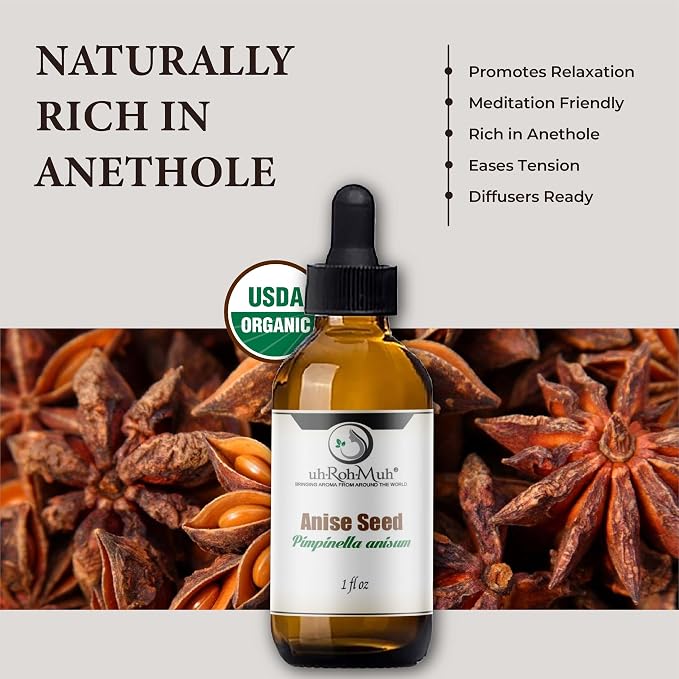 Anise Seed Organic Essential Oil - Steam Distilled Pure Pimpinella Anisum Oil for Aromatherapy, Diffusers, Soap Making, Candle Making, Cosmetic Formulations Massage DIY Personal Care - Spain - 1 Fl Oz