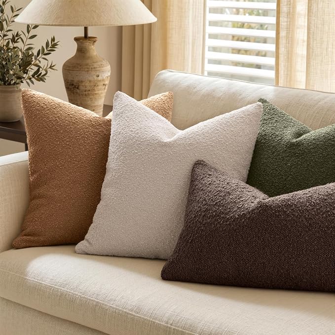 MIULEE Textured Boucle Lumbar Pillow Cover for Bed 12x20 Dark Brown | Pack of 1 Textured Neutral Fall Autumn Couch Throw Pillow Cover, Accent Solid Pillowcase, Sofa Living Room Home Decor