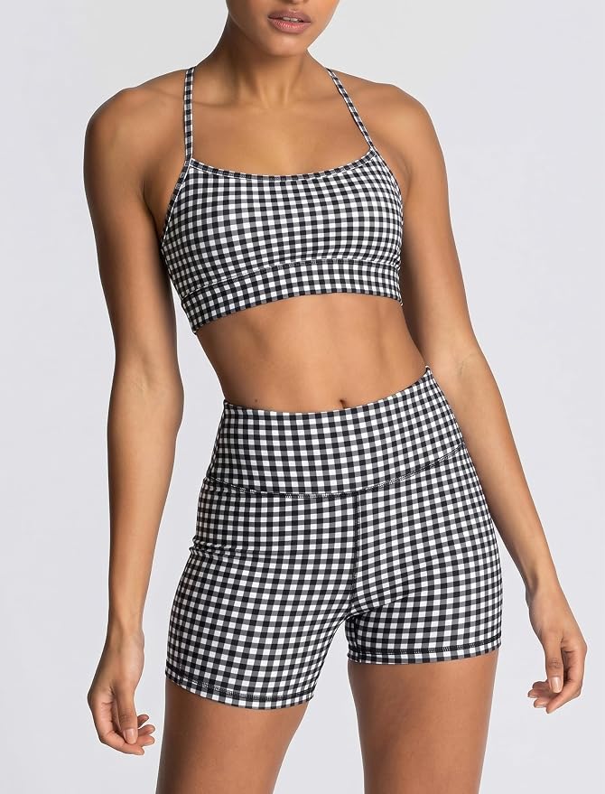 ABOCIW Workout Sets for Women 2 Piece Color Block Strappy Sports Bra High Waist Shorts Gym Yoga Pilates Outfits
