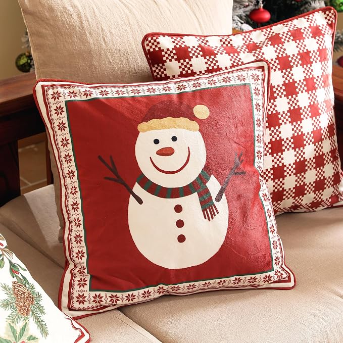 French Chrismas Velvet Throw Pillow Cover,Set of 2,18"x18"-Carol D | Vintage Square Pillow Cover,Concealed Zipper Design,Pinecones Pattern,Sofas,Bedroom,Living Room,Lounge Chairs,Decor