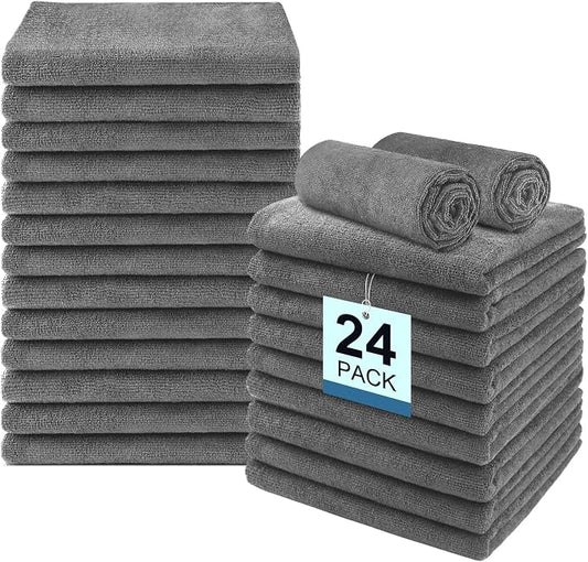 UNIMADE 24 Pack Gym Towels Set - Highly Absorbent and Quick Drying Microfiber Salon Towels, Premium Hand Cloths for Bathroom, Gym, Shower, Hotel, and Spa - 16x27 inch (Grey)