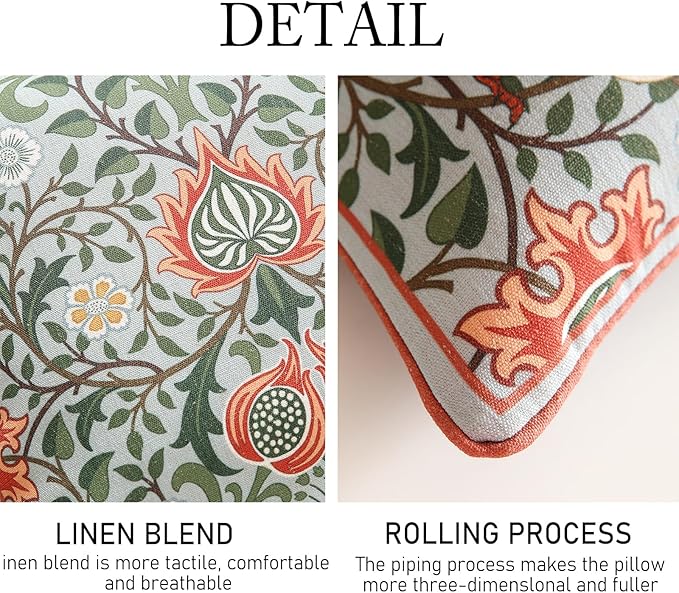 Designer Linen Square Throw Pillow Cover,Set of 2,18"x18"-Naples A | Vintage French Elegant Pillow Cover,Concealed Zipper Design,Floral Pattern,Sofa,Bedroom,Living Room,Lounge Chairs
