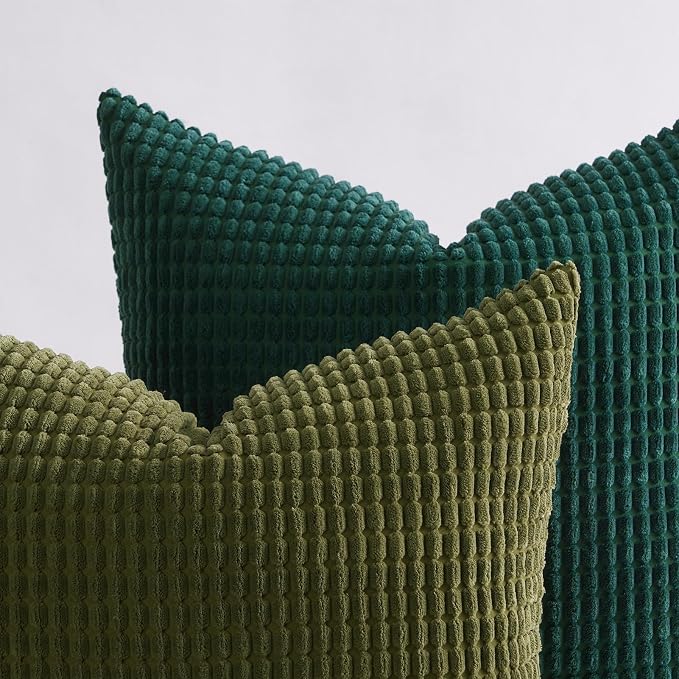 Topfinel Sofa Throw Pillows Covers for Couch-Multi Green Combo 20" x 20" Set of 4-Corduroy Textured Fun Holiday Decorative Euro Shams