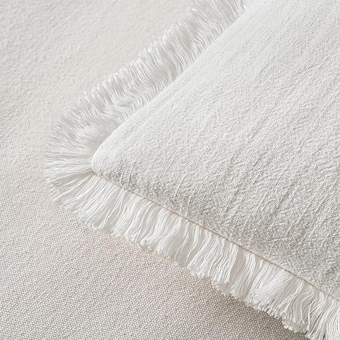 MIULEE Boho Linen Fringe Decorative Euro Throw Pillow Covers White 26x26 | Set of 2, Cottagecore Decor, Boho Farmhouse Neutral Pillow Covers, Rustic Couch Cushion Cases for Sofa Bed Living Room