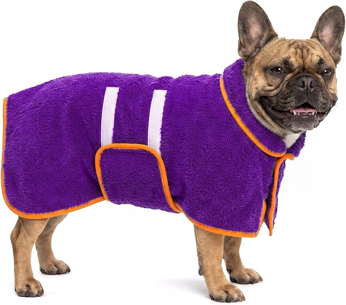 Bienbee Dog Bathrobe, Super Absorbent for Small to Large Dogs, Purple M | Dog Robes with Soft Fleece, Warm & Cozy, Adjustable Fit, and Quick Drying Coat for Baths Swimming and Grooming