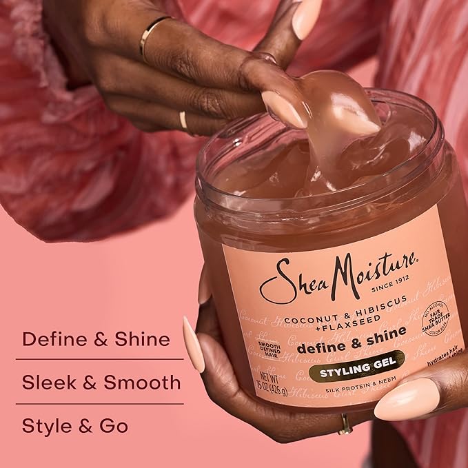 SheaMoisture Define & Shine Styling Gel + Flaxseed Coconut&Hibiscus Hydrates,Holds Your Style All Day Infused With Glycerin,Coconut Oil an Invigorating Sweet Scent ParabenFree Frizz Control Gel 15OZ