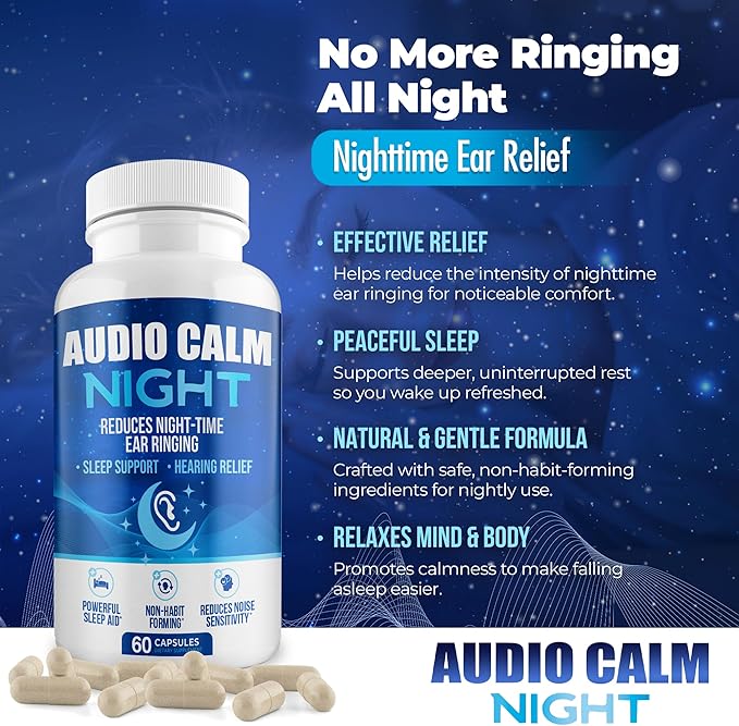 Night (60 Caps) | Natural Tinnitus Relief Supplement for Sleep | Eases Nighttime Ear Ringing and Hearing Discomfort | Non-Habit Forming Sleep Aid