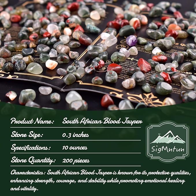 Polished South African Blood Jasper Crystal Chips 200 Pcs - 0.3" 10 oz Tumbled Stone Chips Crushed Sea Glass Stones Healing Reiki Crystal Making Home Decoration
