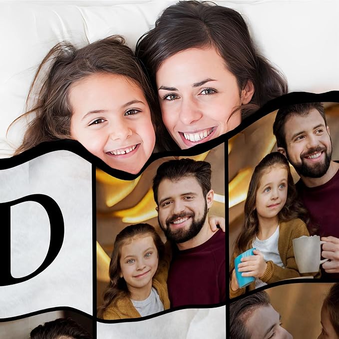 Funny DIY Personalized for Dad Husband Grandpa from Daughter Son Kids Wife Customized Father's Day Blanket Custom Photo Blanket with Pictures Text Best Dad Ever Ideas Birthday Gifts