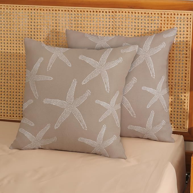 Brown Tan Starfish Pillow Covers 18x18 Inch Set of 2 Coastal Throw Pillows Summer Nautical Ocean Beach Theme Decorative Pillowcase Linen Outdoor Farmhouse Decor Cushion Case for Home Bedroom