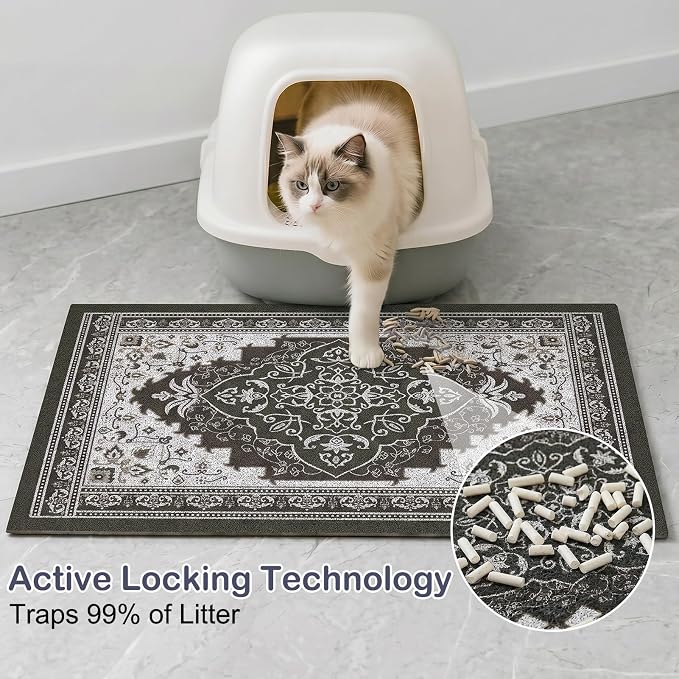 Glittme Cat Litter Mat, 24"x15" Non-Slip Washable Trapping Mat for Cats | Litter Trapping Mat With Thick PVC Coil To Catch Scatter, Soft On Paws And Waterproof Bottom To Protect Floors