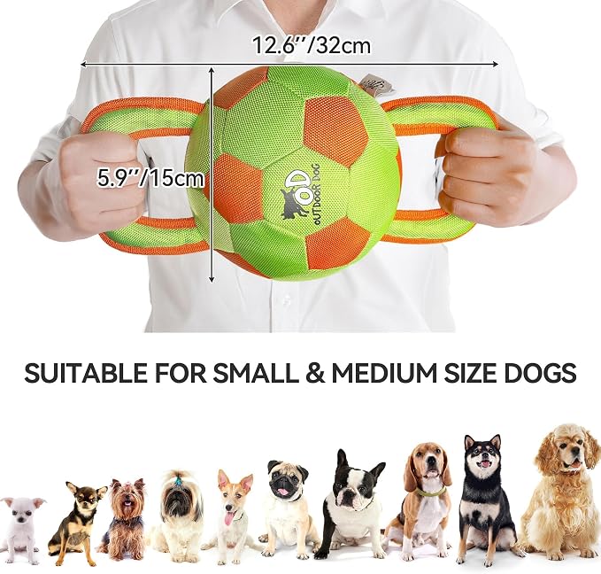 ALL FOR PAWS Dog Ball with Handles, Durable Dog Toy with Squeaker, Interactive Tug of War Ball Toy for Small and Medium Dogs, 12.6 x 5.9 x 5.9 Inch