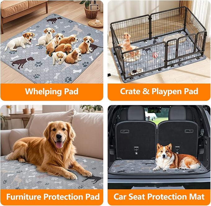 Mozin Washable Pee Pads for Dogs, 2 Pack Super Absorbent Dog Training Pads Leakproof Non-Slip Reusable Puppy Pads, Waterproof whelping Pad for Housebreak, Playpen, Crate,Potty Training, Couch- 18"x24"