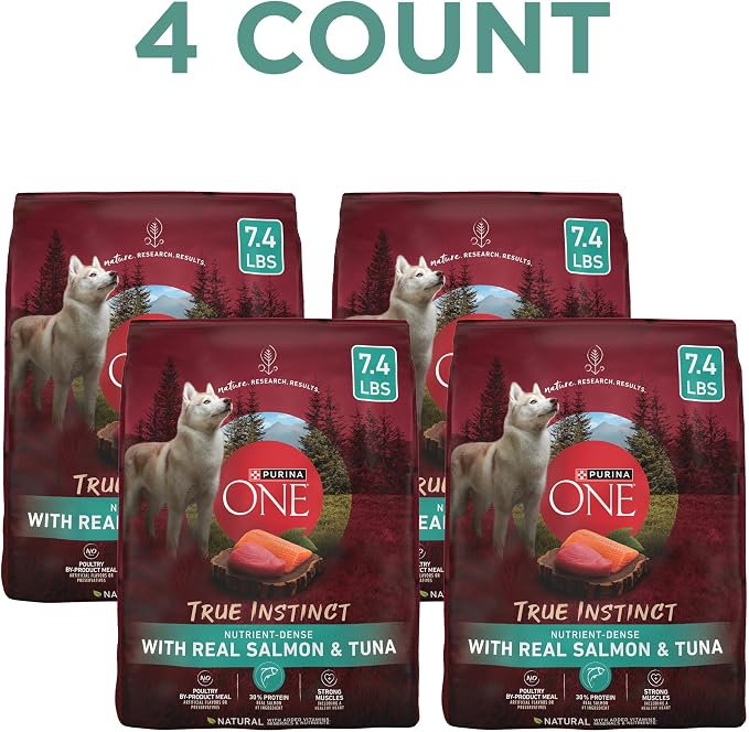 Purina ONE True Instinct Dry Dog Food, Real Salmon & Tuna, 27.5 lb Bag | Nutrient dense, with 30% protein to help support strong muscles, natural with added vitamins, minerals and nutrients