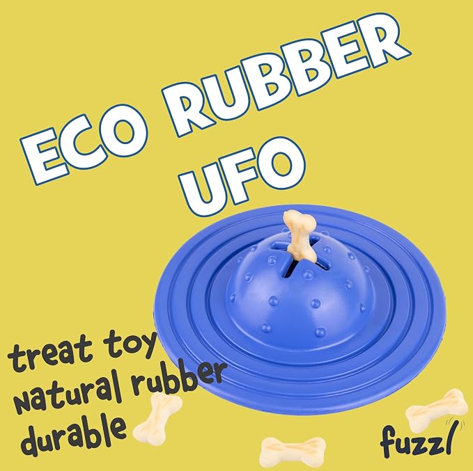 Fuzzl Eco Rubber Chuck & Treat Sky Saucer - Blue - Long Lasting Dog Chew Toys for Aggressive Chewers Strong Dog Toy for Dogs Durable Puppy Toys