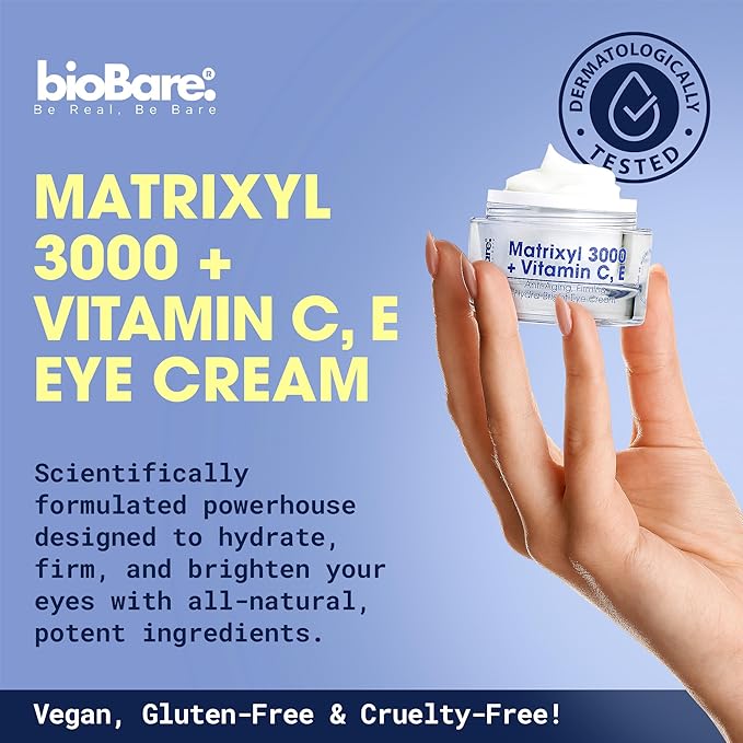 Matrixyl 3000 + Vitamin C & E Eye Cream – Anti-Aging Peptide Eye Treatment for Wrinkles, Dark Circles & Puffiness – Hydrating Cream with Hyaluronic Acid, AHAs & Botanical Oils – 15ml