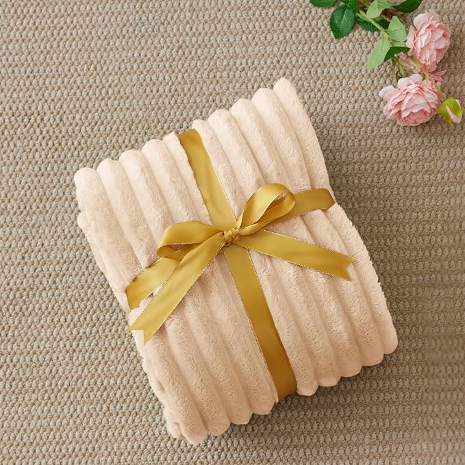 BEDELITE Striped Fleece Throw Blanket, Blush Sand, 50"x60" | 300GSM Microfiber Fleece, Soft Cozy, Lightweight Warm, Double-Sided Plush, Machine Washable, Gift, Room Decor, for Couch Sofa