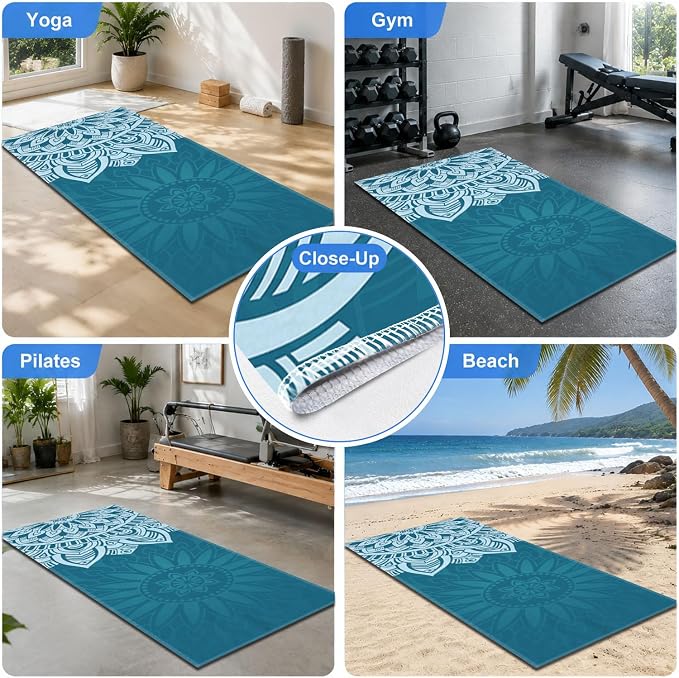 Yoga Mat Towel, Hot Yoga Non Slip with 4 Corner Pockets, 70 x 26 in | Soft Absorbent Microfiber With Four Corner Pockets, Fits Over Yoga Mats For Hot Yoga, Pilates, Gym, And Travel