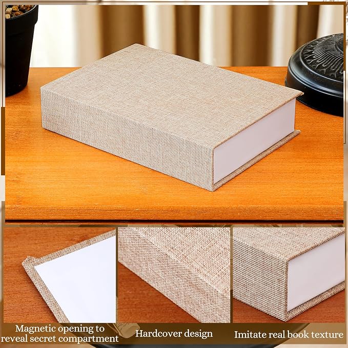 Tioncy 3 Pcs Decor Linen Faux Book Box Set Aesthetic DIY Fake Linen Book Box for Decor Storage Cafe Table Bookshelf Gift Home Keepsake(8.6 x 6.1 x 1.8 Inch,Khaki)