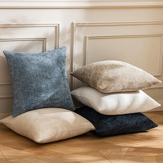 a moment Blue Chenille Throw Pillow Covers 22x22 Inch Pack of 2 Modern Decorative Throw Pillow Covers Farmhouse Cross Covers Home Decor for Sofa Bedroom Living Room